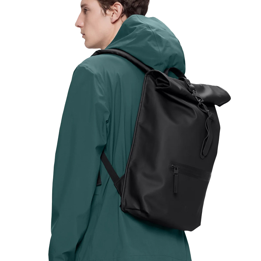 rains rolltop rucksack black