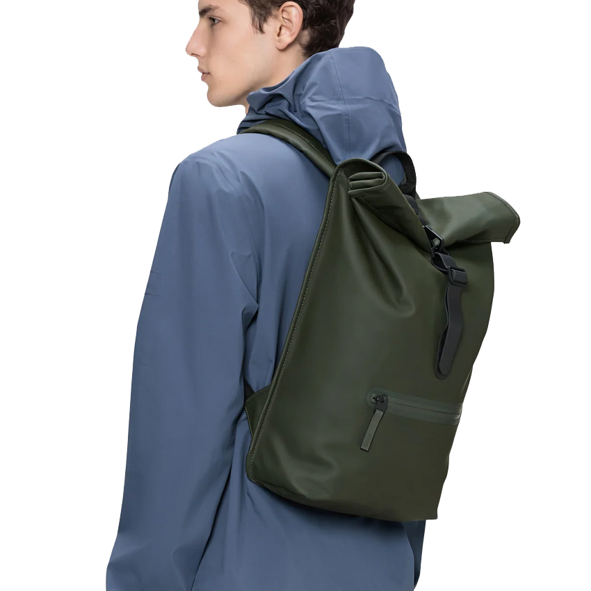 rains rolltop rucksack green
